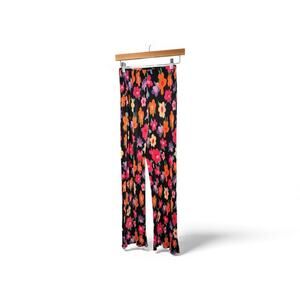 Shellsea Black Pink Floral Ribbed Wide Leg Pants Size L